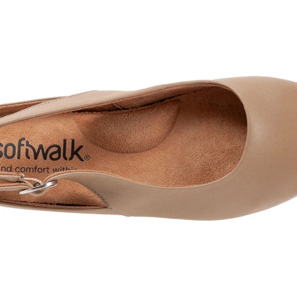 Softwalk Sandy Ballet Flats Taupe Leather 7.5 W Comfort Shoes Slingback Slip On